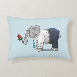 Romantic Elephant holds a Red Rose Decorative Cushion