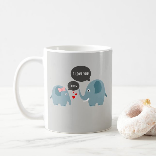 Romantic Elephant : I Love You, I Know Coffee Mug (With Donut)