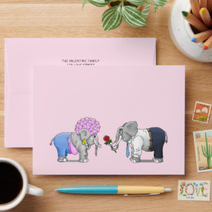 Romantic Elephants on Valentine's Day Envelope