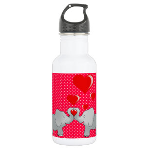 Romantic Elephants & Red Hearts On Polka Dots 532 Ml Water Bottle