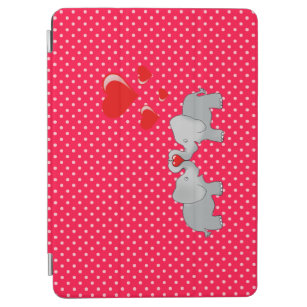 Romantic Elephants & Red Hearts On Polka Dots iPad Air Cover