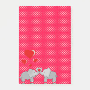 Romantic Elephants & Red Hearts On Polka Dots Post-it Notes