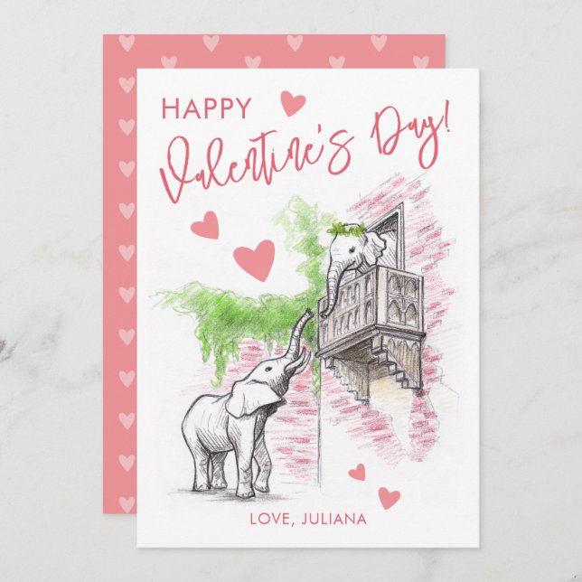 Romantic Elephants Romeo and Juliet Valentines Day Holiday Card (Front/Back)