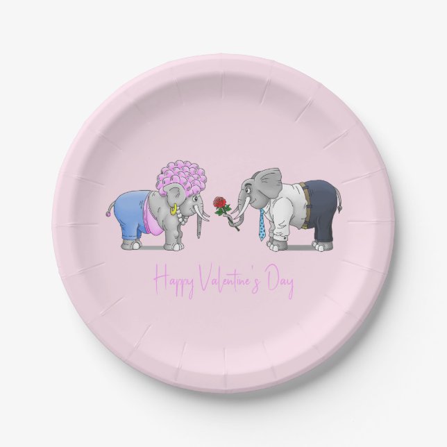 Romantic Elephants Valentine's Day Paper Plate (Front)
