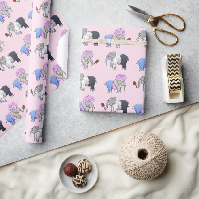 Romantic Elephants Valentine's Day Wrapping Paper (Crafts)