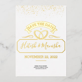 Romantic emblem logo wedding gold Foil Invitation