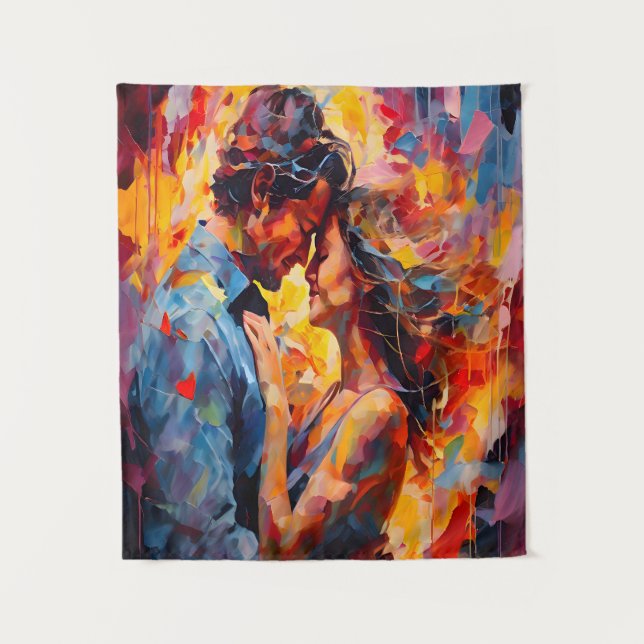 Romantic Embrace Expressionism Abstract Love Art Tapestry (Front)