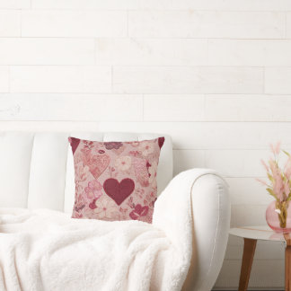 Romantic Embroidered Hearts & Floral Pattern Cushion