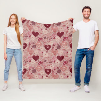 Romantic Embroidered Hearts & Floral Pattern Fleece Blanket