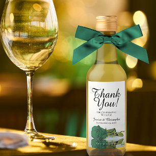 Romantic Emerald Green Rose Wedding Thank You Mini Wine Label