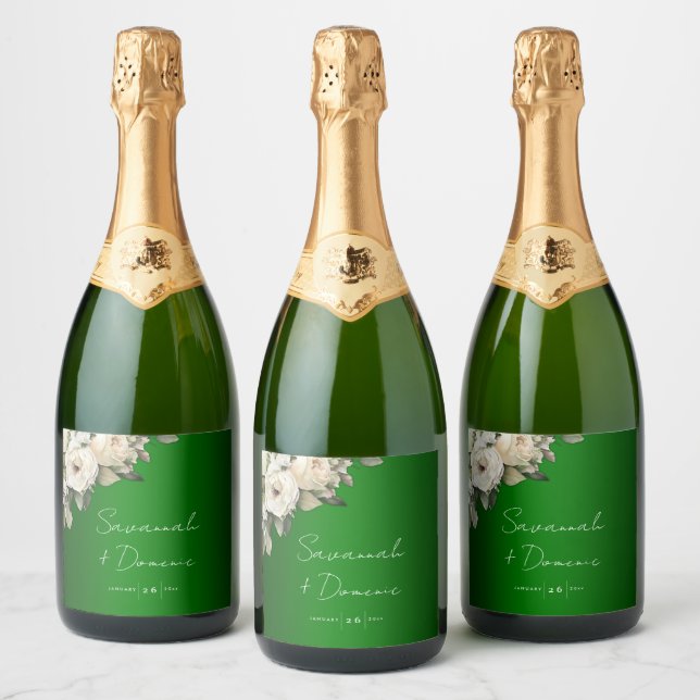Romantic Emerald Green Wedding  Sparkling Wine Label (Bottles)