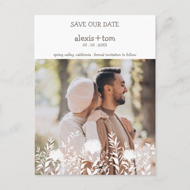 Romantic Engaged Couple with Wildflowers Design Postcard (Front)