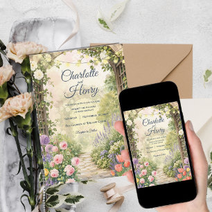 Romantic English Garden Arbor Fairy Lights Wedding Invitation