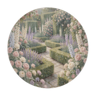 Romantic English Garden Pink Roses Lavender Stone Cutting Board