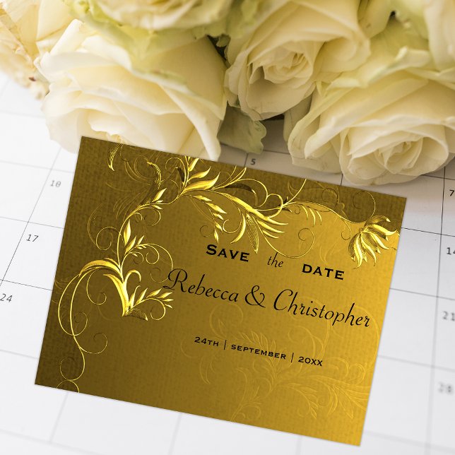 Romantic Era Elegance Golden Save the Date Announcement Postcard (Creator Uploaded)