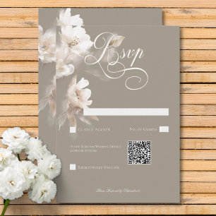 Romantic Ethereal Neutral Beige Floral QR Code RSVP Card