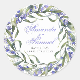 Romantic Eucalyptus & Lavender Wedding Classic Round Sticker