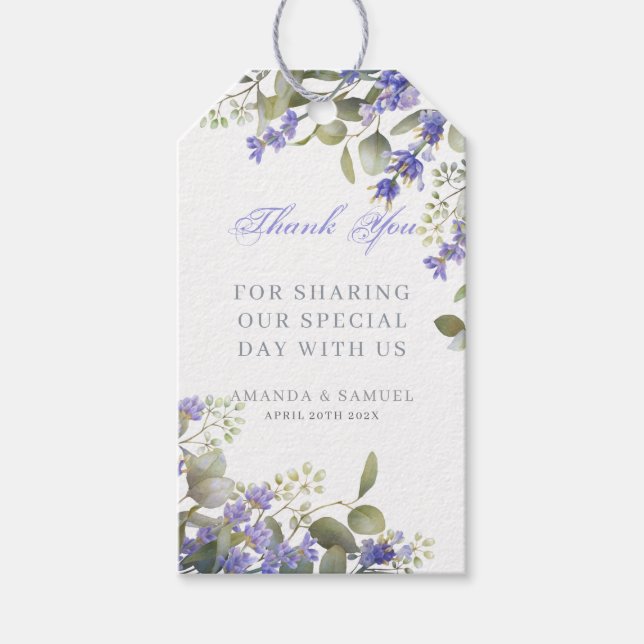 Romantic Eucalyptus & Lavender Wedding  Gift Tags (Front)