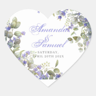 Romantic Eucalyptus & Lavender Wedding Heart Sticker