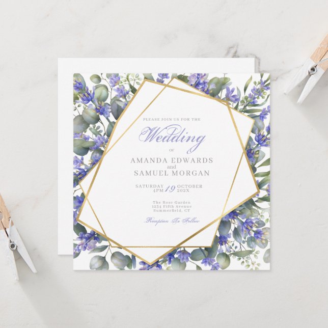 Romantic Eucalyptus & Lavender Wedding Invitation (Front/Back In Situ)