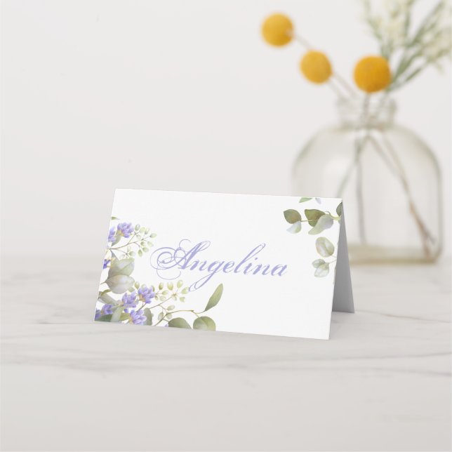Romantic Eucalyptus & Lavender Wedding  Place Card (Front)