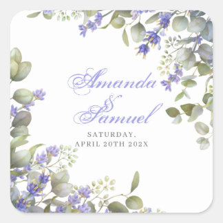 Romantic Eucalyptus & Lavender Wedding Square Sticker