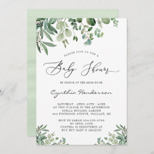 Romantic Eucalyptus Leaves Baby Shower Invitation