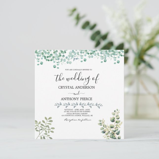 Romantic Eucalyptus Themed Garden Invitation (Standing Front)