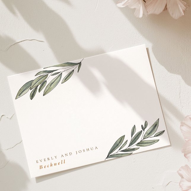 Romantic Evergreen Chic Botanical Personalised Card (Romantic Evergreen Chic Botanical Personalized Note Card)