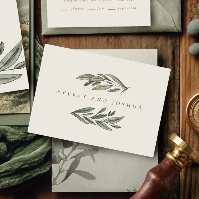 Romantic Evergreen Personal Stationery Card (Romantic Evergreen watercolor botanical wedding personal stationery greeting cards)