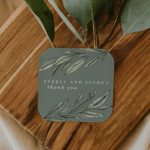 Romantic Evergreen Thank You Favour Square Sticker