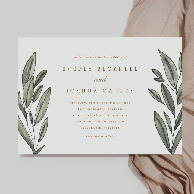 Romantic Evergreen Wedding Invitation (Romantic Evergreen watercolor botanical wedding invitation)