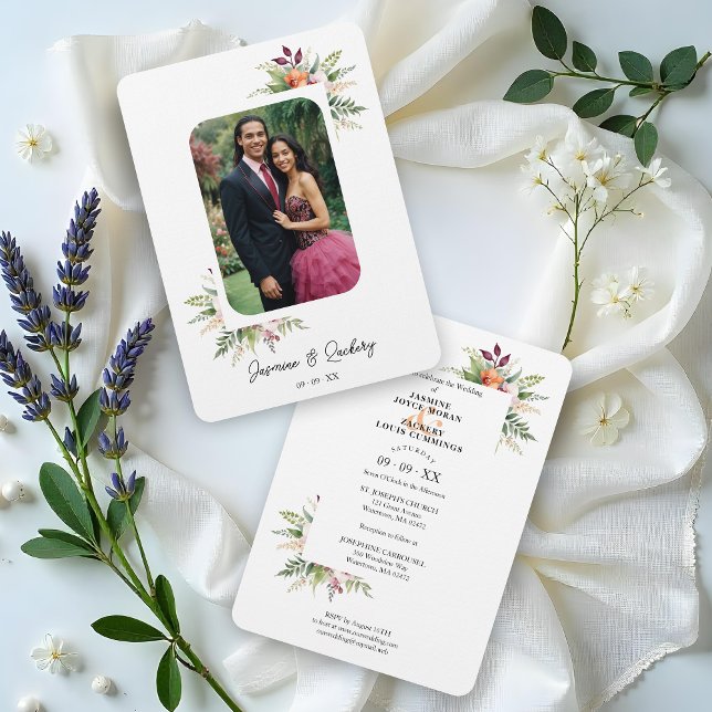 Romantic Exquisite Floral Bouquets Frame Photo Invitation (Romantic Exquisite Colorful Floral Bouquets Frame Photo Wedding Invitations Cards.)