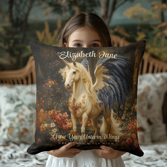 Romantic Fairy Tale Forest Unicorn With Wings Cushion (Creator Uploaded)