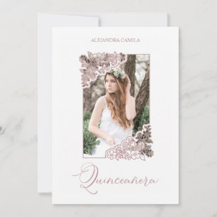 Romantic Fake Rose Gold Floral Frame Photo XV años Invitation