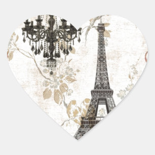 Romantic Fall Autumn Leaves Paris Eiffel Tower Heart Sticker