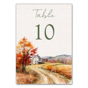 Romantic fall barn Wedding Table Number