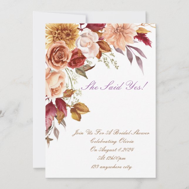 ROMANTIC FALL COLORS BRIDAL SHOWER INVITATION CARD (Front)