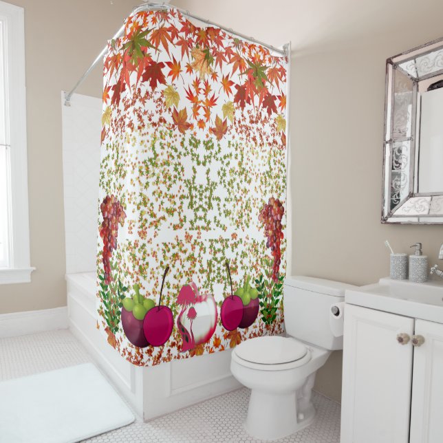 Romantic Fall Colours Maple Leaves Autumn Pumpkin Shower Curtain (In Situ)