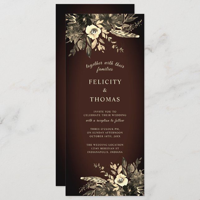Romantic Fall Floral Aged Brown Wedding Invitation (Creator Uploaded)