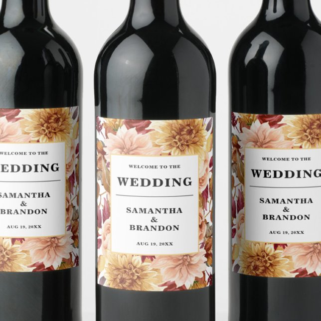 Romantic Fall Floral Wedding Wine Label (Creator Uploaded)
