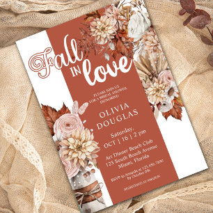 Romantic Fall in Love Boho Floral Birdal Shower Invitation