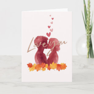 Romantic Fall Love Card with Couple & Leaves