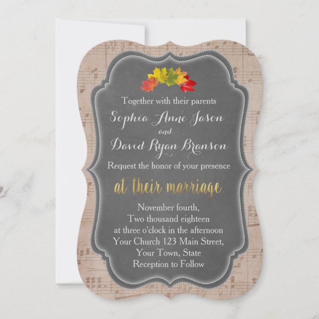 Romantic Fall Music Sheet Wedding Invitations (Front)