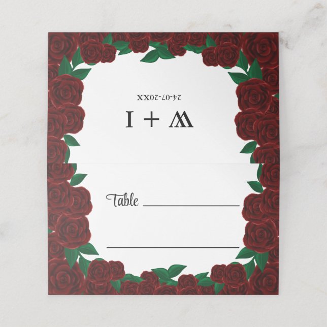 Romantic Fall outdoor wedding beautiful Red roses Place Card (Outside Unfolded)