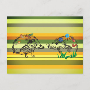 Romantic Fall Postcard Hedgehogs  Drawing Postcard