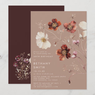 Romantic Fall Taupe Wildflower Birthday Party Invitation