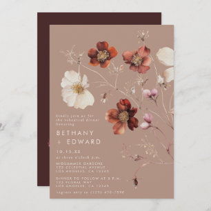 Romantic Fall Taupe Wildflower Rehearsal Dinner Invitation