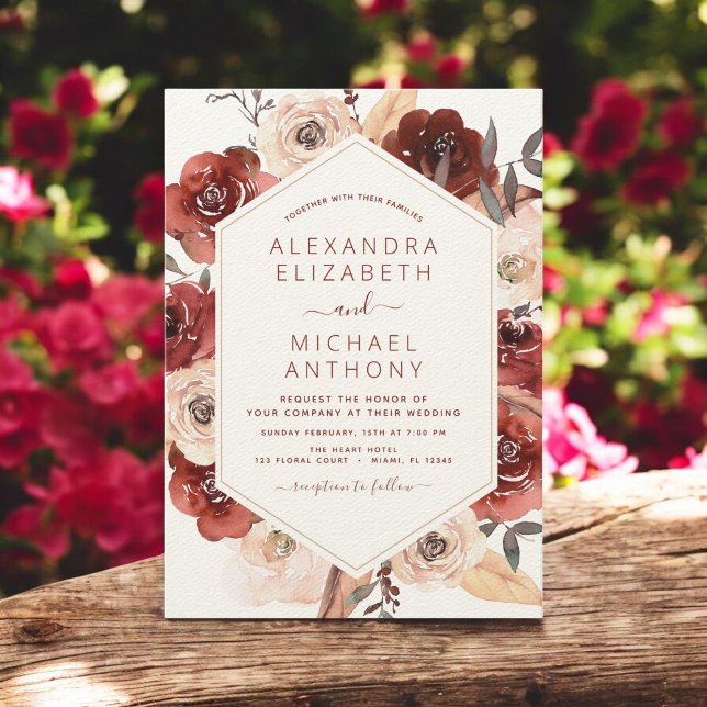 Romantic Fall Wedding Burnt Orange Floral Invitation (Creator Uploaded)