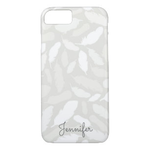 Romantic fallin feathers in grey personalised iPhone 8/7 case